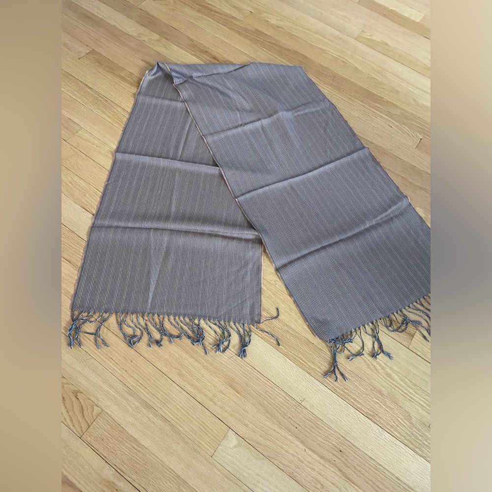 Scarf Chevrons 100% Very Soft Wool/Silky Silk Feel 12.5 x 63 Brown Tan NEW